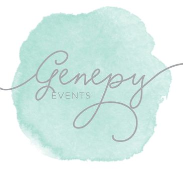 Green and grey logo for Genepy events - experts in event planning and wedding planning in Norfolk