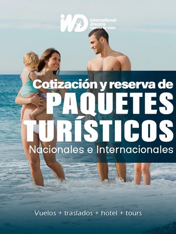 Familia disfrutando en la playa con oferta de paquetes turísticos.