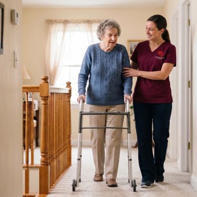 hands-on walking assistance and mobility support—helping your loved one move safely around their hom