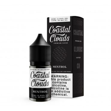 Coastal Clouds Menthol vape juice bottle with packaging.