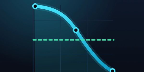 Graph showing a downward curve crossing a dashed line.