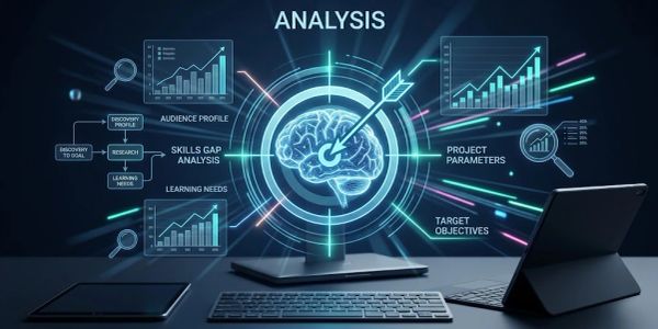 Digital analysis with brain and data charts on screen.
