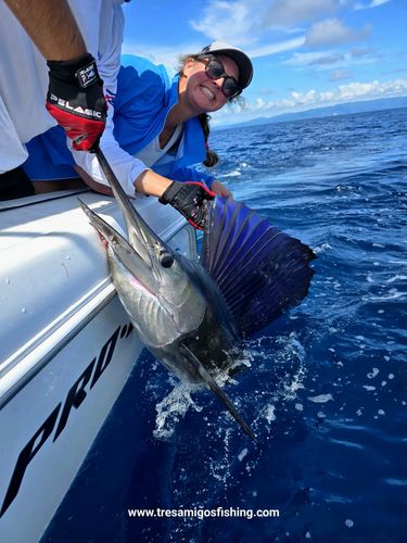 Tresamigosfishing sailfish releasing on southern Costa Rica, Osa Peninsula.