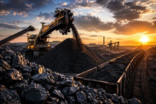 Coal mining operation at sunset.