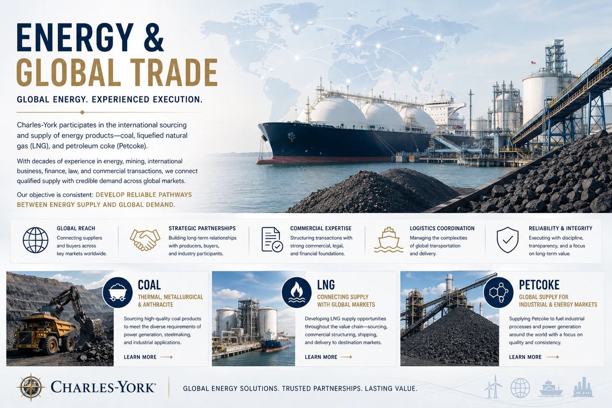 Infographic on Charles-York's global energy trade and supply solutions.