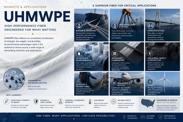Infographic detailing UHMWPE fiber's applications in various industries.