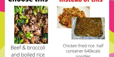 Healthy beef and broccoli meal over fried rice.