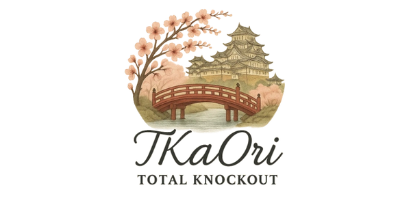 Logo featuring a traditional Japanese castle, cherry blossoms, and a red bridge with text 'TKaOri Total Knockout'.