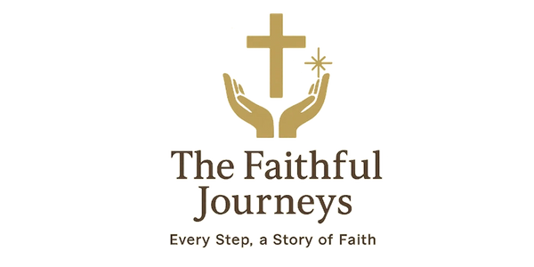 Logo with hands holding a cross and star, text 'The Faithful Journeys'.