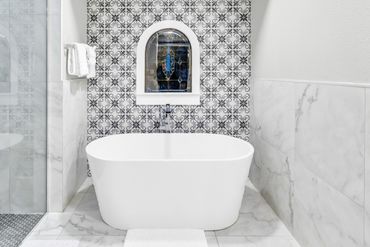 airy bright professional photography tub in bathroom