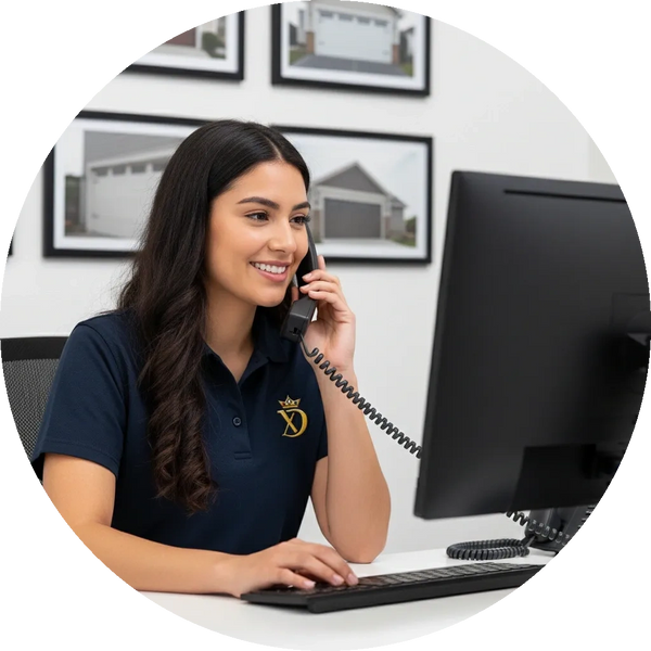 Xpress door receptionist on the phone with a customer with a broken garage door spring. 