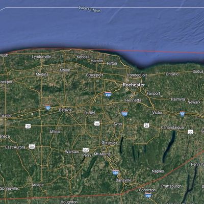 A map of Monroe County, NY and surrounding counties.