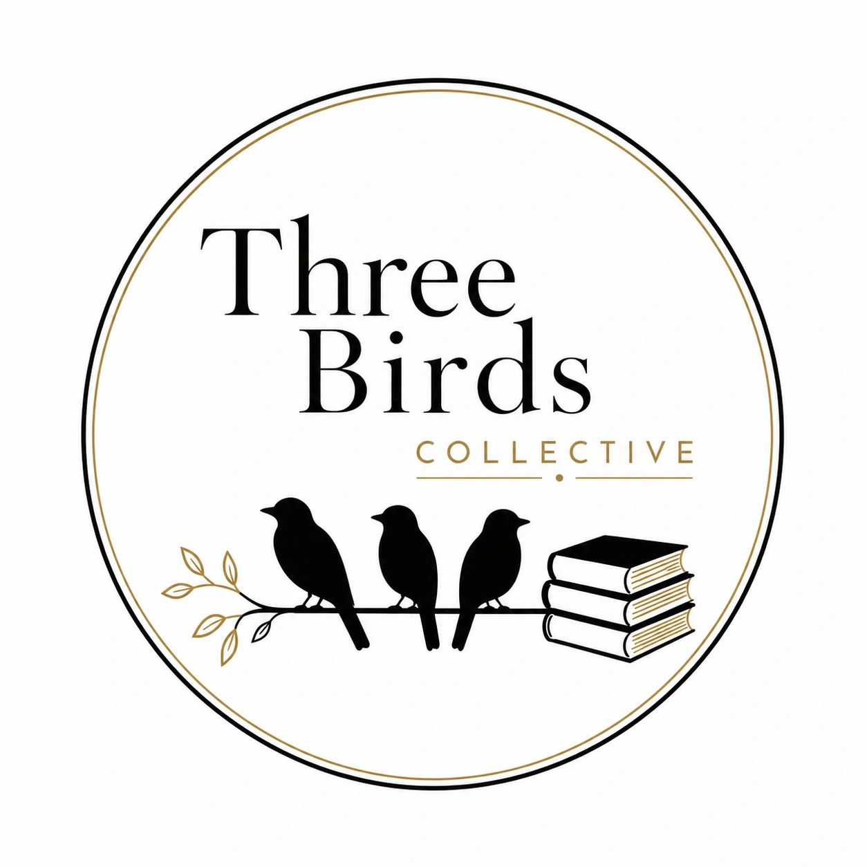 Three Birds Collective logo with birds and books.