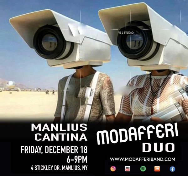 Two people with surveillance camera heads at an outdoor event.