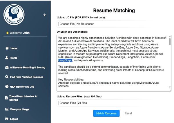AI-powered resume matching and JD matching for talent scoring, candidate-job fit analysis and search