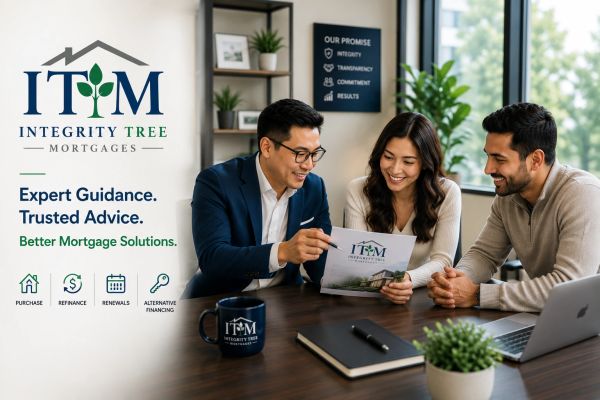 Mortgage experts advising a couple on home financing options.