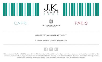 Reservation contact details of J.K. Place Roma.