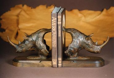Rhino bronze, rhinoceros sculpture bronze, book ends, bronze bookends 