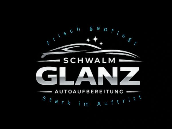 Logo for Schwalm Glanz car detailing with sleek car outline and stars.
