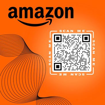 Amazon QR code on orange background.