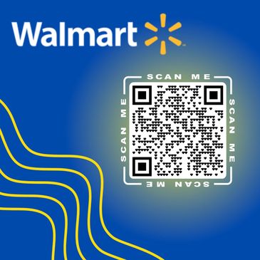 Walmart logo with a QR code and scan me text.