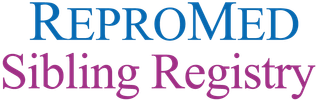 Logo for ReproMed Sibling Registry in blue and purple text.