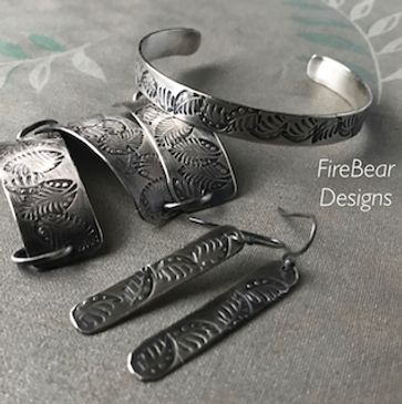 Sterling bracelets and earrings featuring leaf pattern