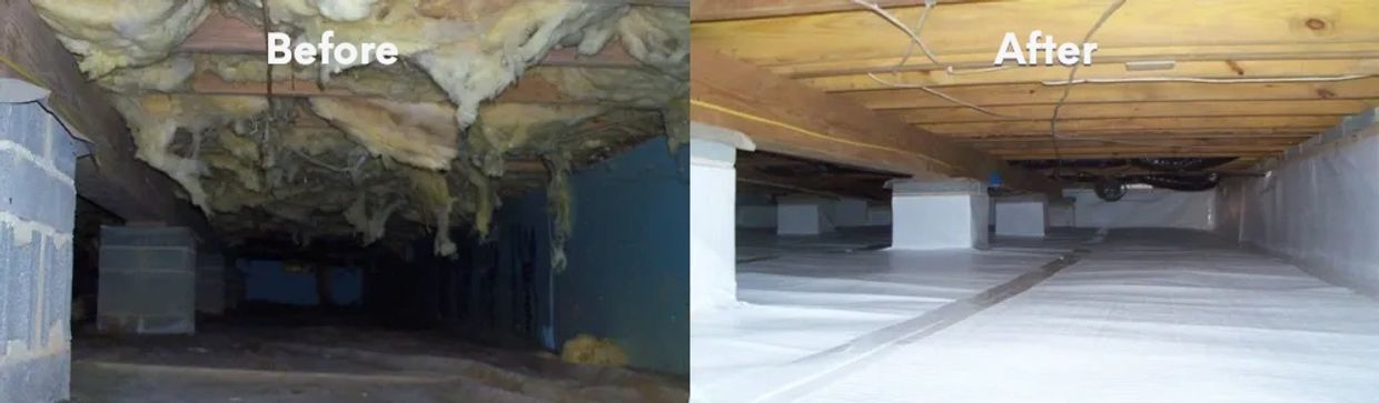 Before and after sealed crawl space