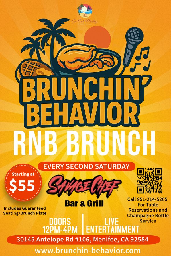 Brunch event with RNB music, food, and live entertainment every second Saturday.