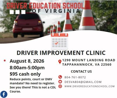 Driver Improvement Clinic in Virginia on August 8, 2026.