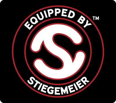 Round Stiegemeier logo with Equipped by Stiegemeier and a large S in the center.