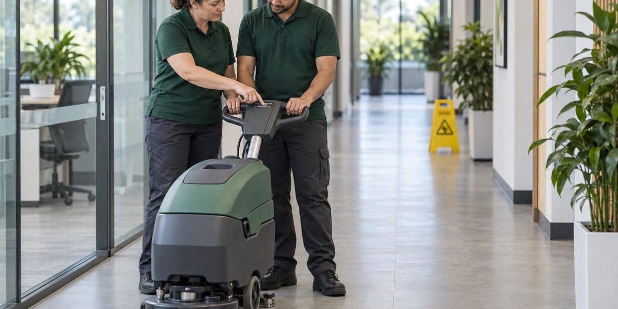 AI illustration of practical floor-cleaning equipment training.