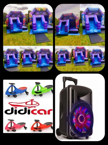 Themed Gloss Deluxe Slide
Combo Bouncy Castle
With Bluetooth speaker
And 4x Didi Car's