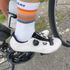 white cycling socks with rainbow bands