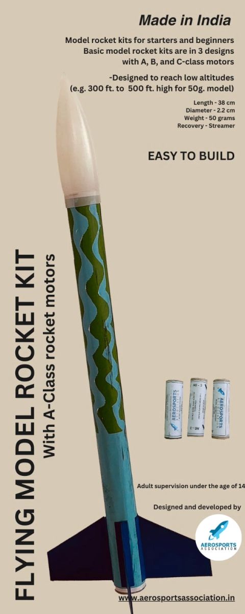 Model Rocket kit (Blue) with A class (A6-3) rocket motors