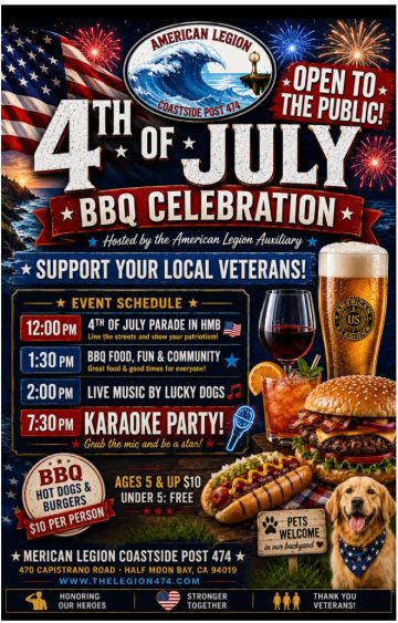 4th of July BBQ celebration with parade, live music, and karaoke.