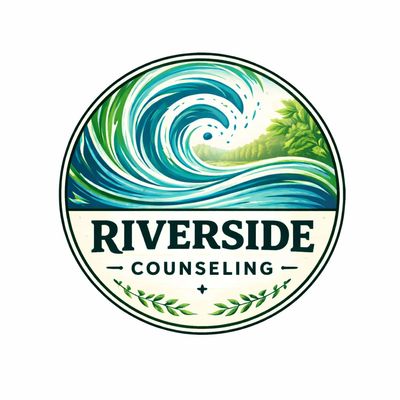 Logo of Riverside Counseling with a stylized river wave and greenery.