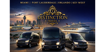 Distinction Travel fleet , with airport and cruiseship in the back.