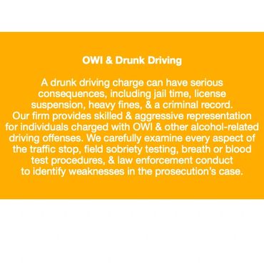 Text on OWI and drunk driving legal representation and consequences.