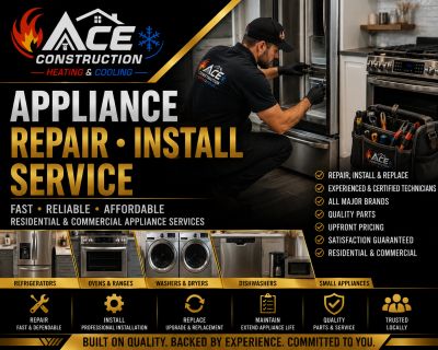 Technician repairing kitchen appliances for Ace Construction's reliable service.
