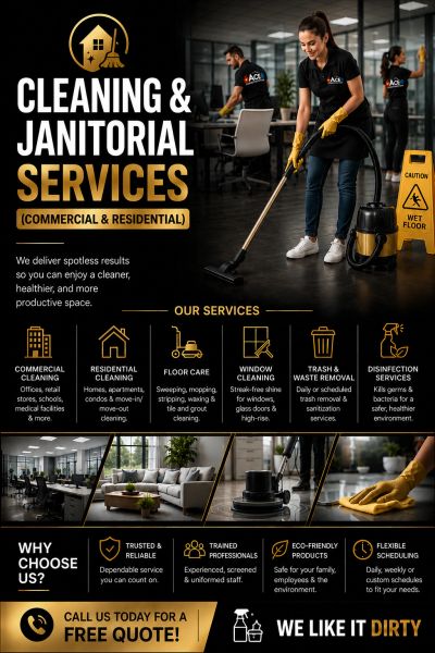 Professional cleaning and janitorial services for commercial and residential spaces.