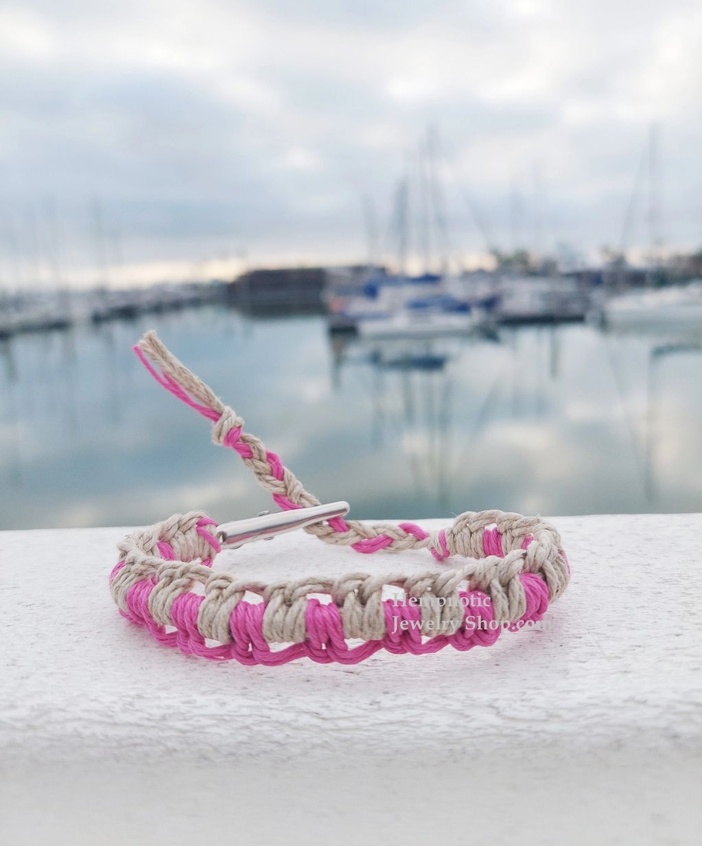 Hempnotic Pink and natural hemp bracelet.