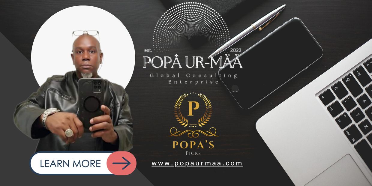 popa's pick logo with image of popa ur maa with  a pen, phone and mac computer