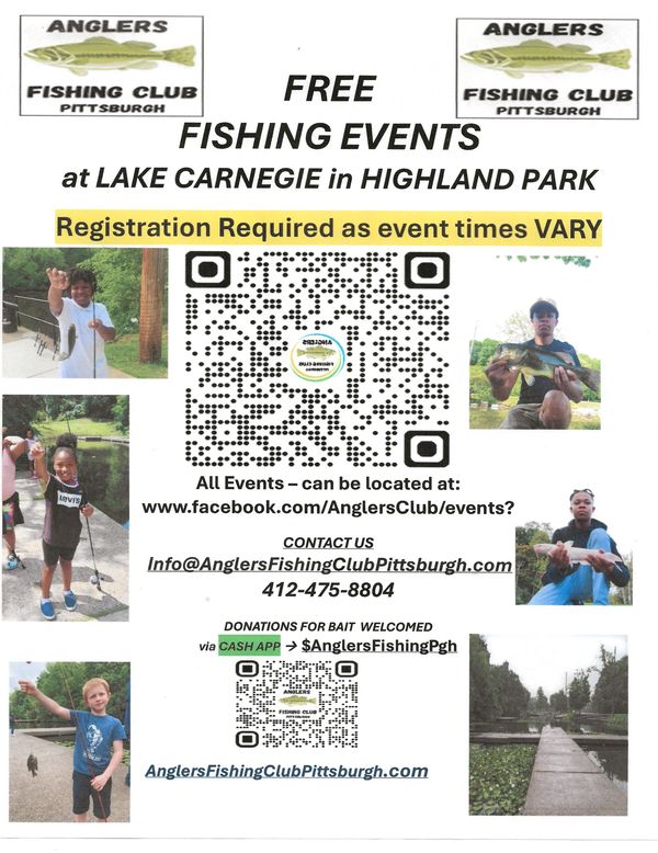 Register to attend one of the many available Fishing Events at Lake Carnegie in Highland Park, Pgh