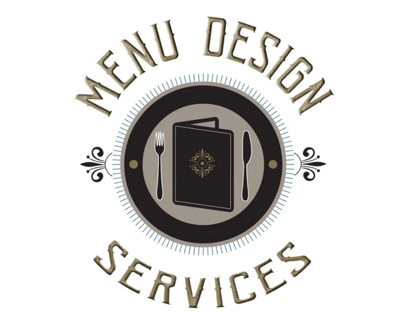 Logo featuring a menu, fork, and knife with text 'Menu Design Services'.