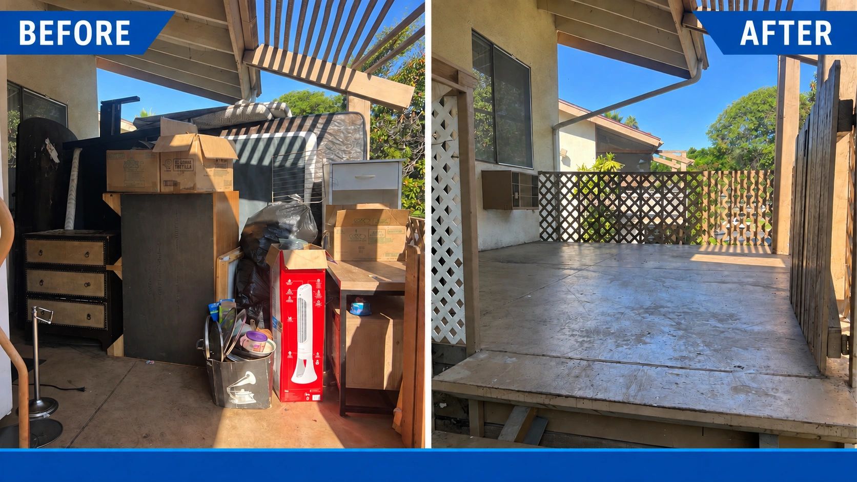 Before and after junk removal in Irvine, CA by Perez Hauling