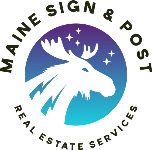 Moose silhouette logo with gradient background for real estate services.
