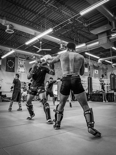 Adult MMA students practicing striking at George's MMA & Boxing Gym in Irving.
