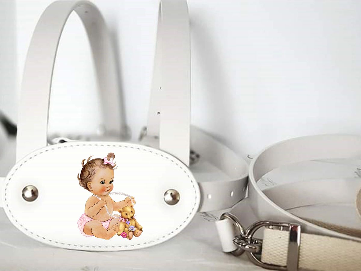 White Leather Toddler safety harness walking reins with baby