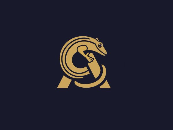 Logo eines stilisierten Chamäleons in gold.